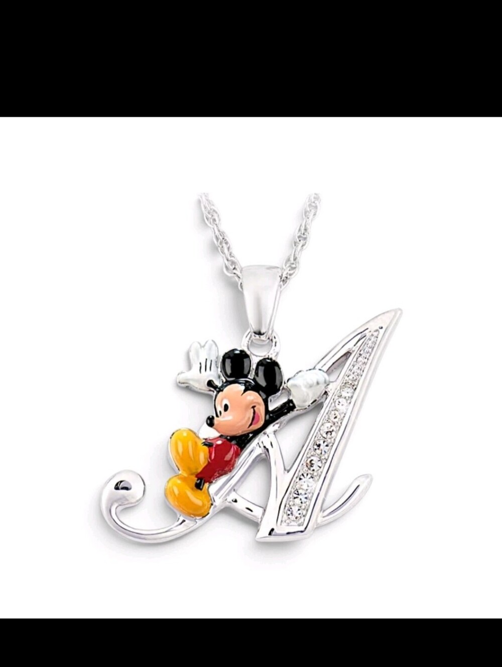 Disney Mickey Mouse Crystal Necklace Initial "A" Pendant Bradford Exchange NIB